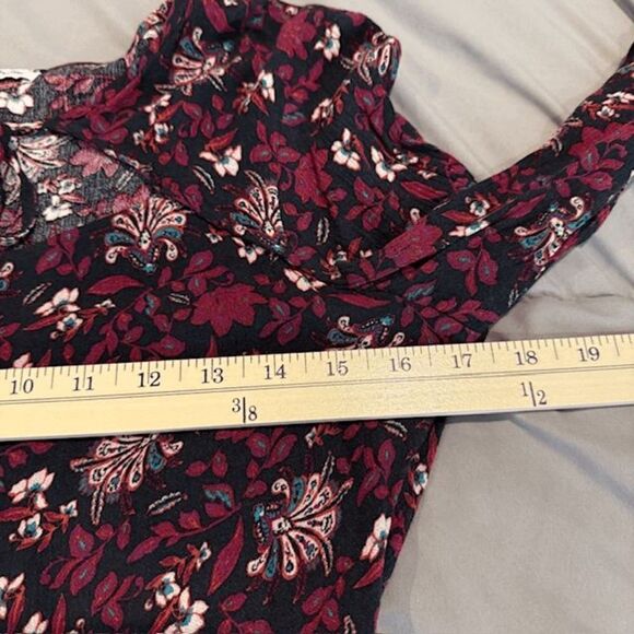 American Eagle Floral Print Mini Dress Black with Purple Tie Front Tassel Medium - Picture 7 of 10